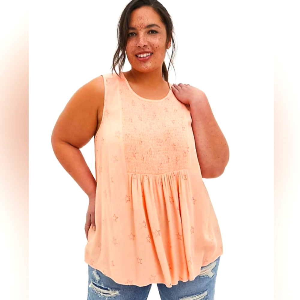TORRID Star Crinkle Gauze Smocked Tank - size L